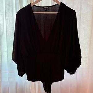 Express Women's Black V-Neck Bodysuit
